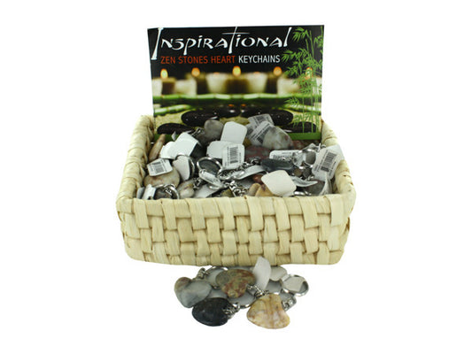 Zen Stones Heart Key Chains Countertop Display ( Case of 72 )