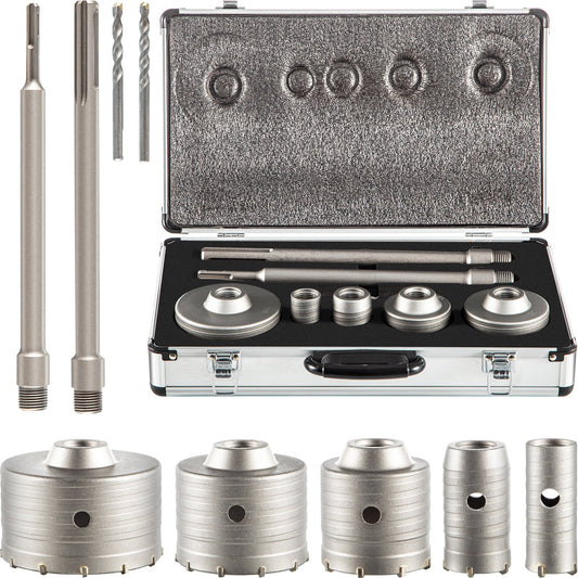 VEVOR Concrete Hole Saw Kit, 1-2/11", 1-3/5", 2-9/16", 3-5/32", 3-15/16" Drill Bit Set SDS Plus & SDS MAX Shank Wall Hole Cutter w/a 4-1/3" Connecting Rod for Concrete, Cement, Stone Wall, Masonry