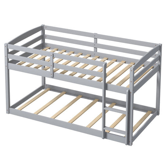 Twin Size Bunk Bed with High Guardrails and Integrated Ladder-Gray - Color: Gray - Size: Twin Size