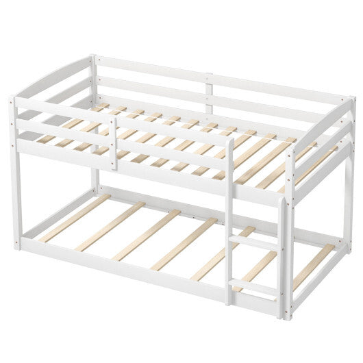 Twin Size Bunk Bed with High Guardrails and Integrated Ladder-White - Color: White