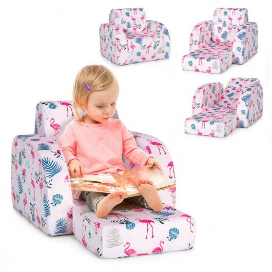 3-in-1 Convertible Kid Sofa Bed Flip-Out Chair Lounger for Toddler-Pink - Color: Pink