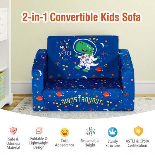 2-in-1 Convertible Kids Sofa with Velvet Fabric-Blue - Color: Blue