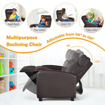 Ergonomic PU Leather Kids Recliner Lounge Sofa for 3-12 Age Group-Brown - Color: Brown