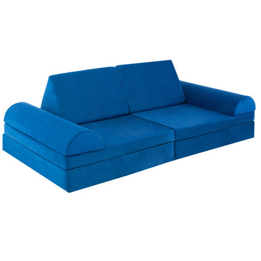 6 Pieces Convertible Kids Sofa Playset with Zipper-Blue - Color: Blue