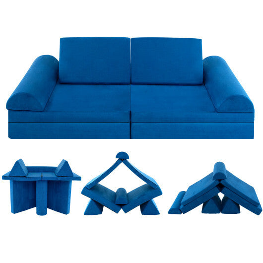 6 Pieces Convertible Kids Sofa Playset with Zipper-Blue - Color: Blue