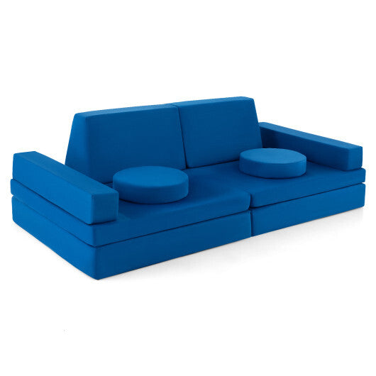 10-Piece Kids Play Couch Sofa with Portable Handle-Blue - Color: Blue