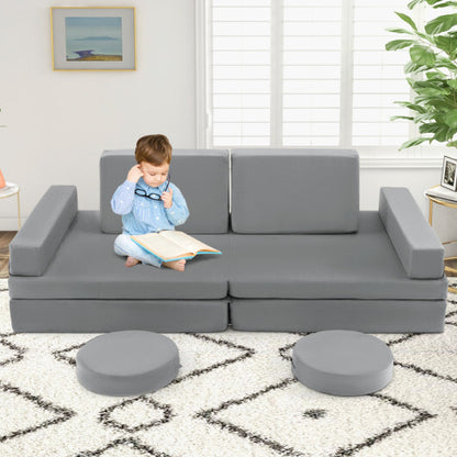 10-Piece Kids Play Couch Sofa with Portable Handle-Gray - Color: Gray