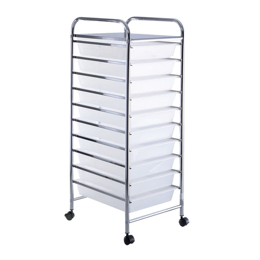 10 Drawer Rolling Storage Cart Organizer with 4 Universal Casters-Clear - Color: Transparent