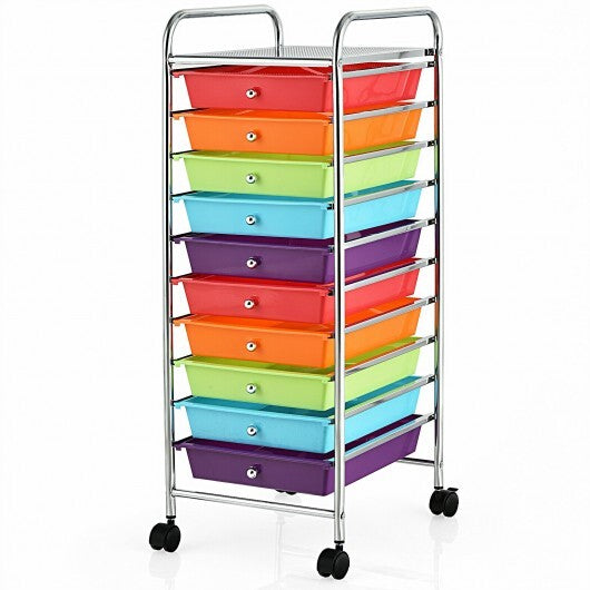 10 Drawer Rolling Storage Cart Organizer with 4 Universal Casters-Multicolor - Color: Multicolor