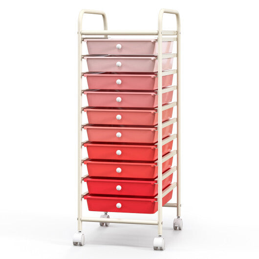 10 Drawer Rolling Storage Cart Organizer with 4 Universal Casters-Gradient Pink - Color: Gradient Pink