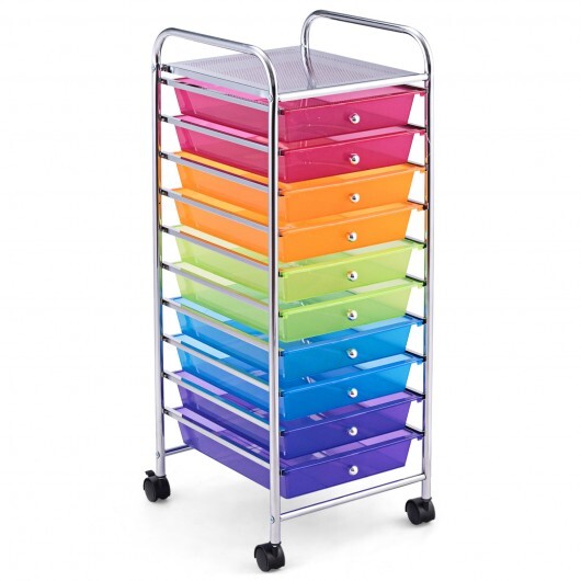 10 Drawer Rolling Storage Cart Organizer with 4 Universal Casters-Color - Color: Transparent Multicolor