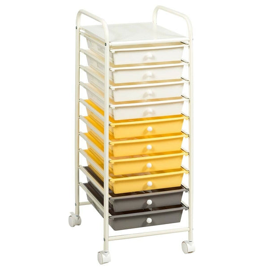 10 Drawer Rolling Storage Cart Organizer with 4 Universal Casters-Yellow - Color: Yellow