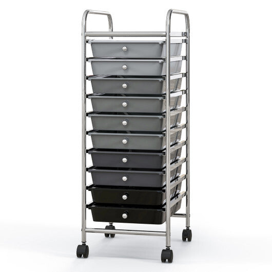 10 Drawer Rolling Storage Cart Organizer with 4 Universal Casters-Gradient Gray - Color: Gradient Gray