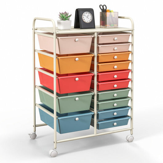 15-Drawer Utility Rolling Organizer Cart Multi-Use Storage-Deep Multicolor - Color: Deep Multicolor