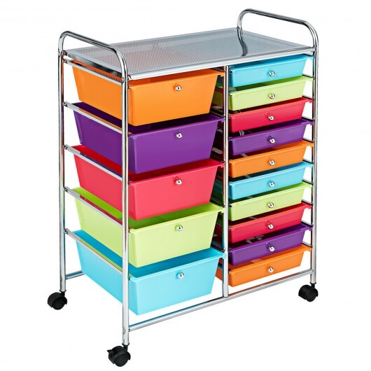 15-Drawer Utility Rolling Organizer Cart Multi-Use Storage-Multicolor - Color: Multicolor