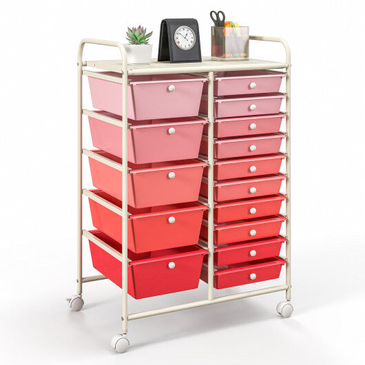 15-Drawer Utility Rolling Organizer Cart Multi-Use Storage-Gradient Pink - Color: Gradient Pink