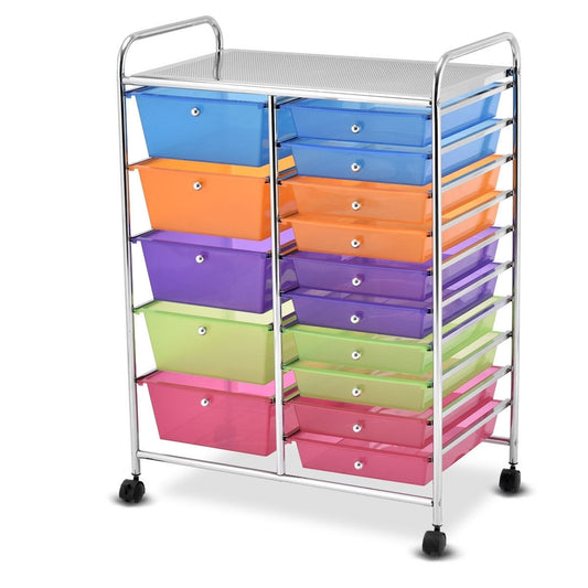 15 Drawers Rolling Storage Cart Organizer - Color: Transparent Multicolor