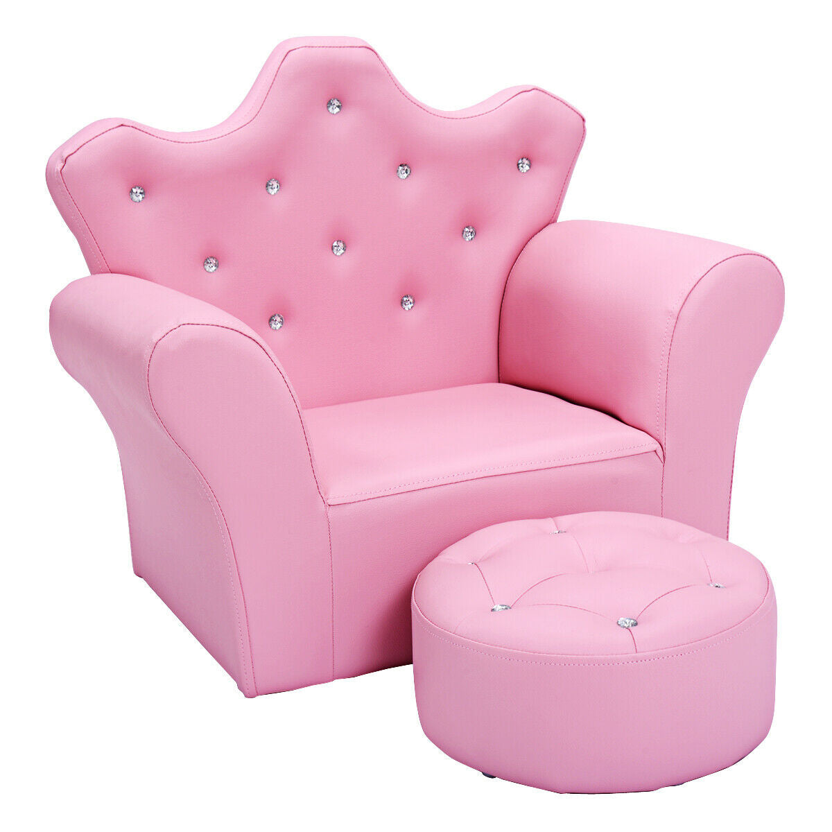 Pink Kids Sofa Armrest Couch with Ottoman-Pink - Color: Pink