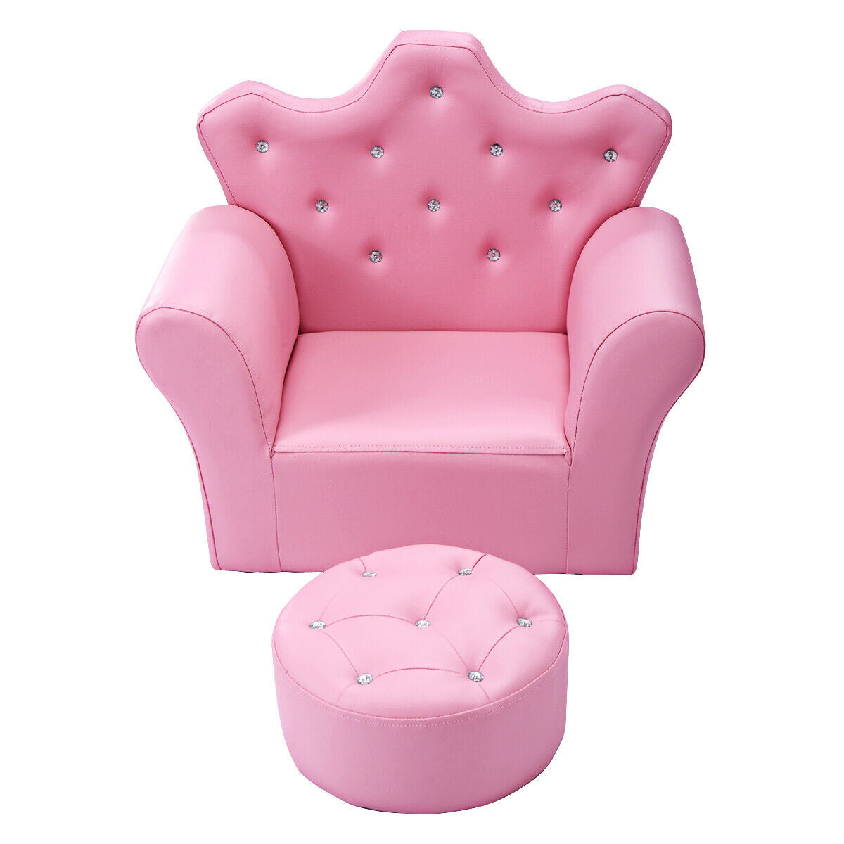 Pink Kids Sofa Armrest Couch with Ottoman-Pink - Color: Pink