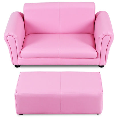 Soft Kids Double Sofa with Ottoman-Pink - Color: Pink