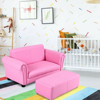 Soft Kids Double Sofa with Ottoman-Pink - Color: Pink