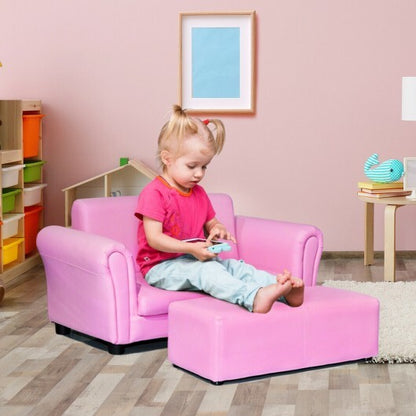 Soft Kids Double Sofa with Ottoman-Pink - Color: Pink