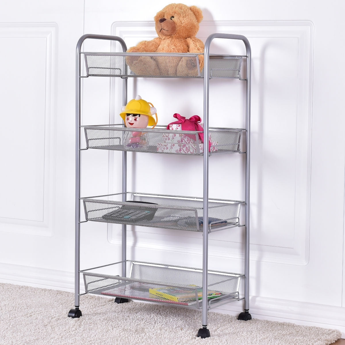 Black/Gray 4 Tier Storage Rack Trolley Cart-Black - Color: Black