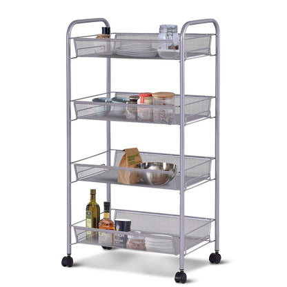 Black/Gray 4 Tier Storage Rack Trolley Cart-Black - Color: Black