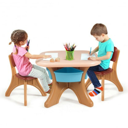 Children Kids Activity Table & Chair Set Play Furniture W/Storage-Coffee - Color: Brown