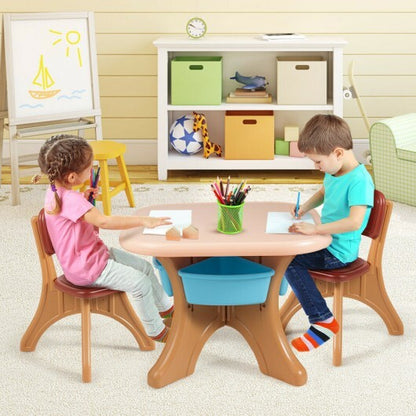 Children Kids Activity Table & Chair Set Play Furniture W/Storage-Coffee - Color: Brown