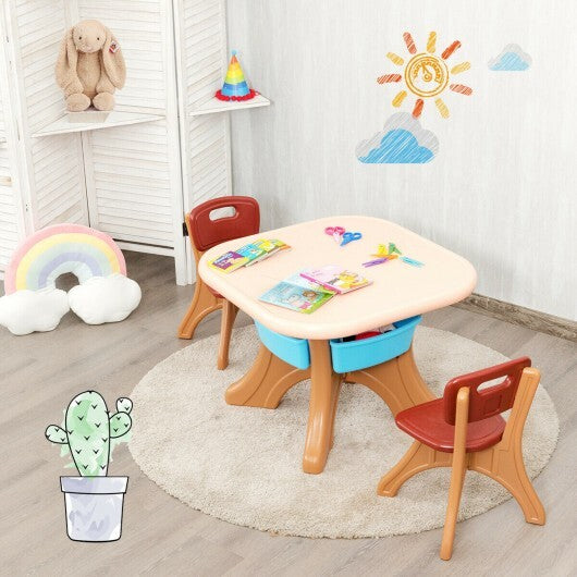 Children Kids Activity Table & Chair Set Play Furniture W/Storage-Coffee - Color: Brown