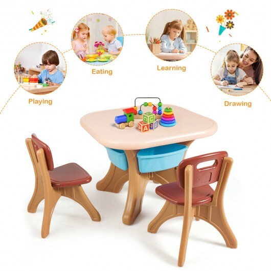 Children Kids Activity Table & Chair Set Play Furniture W/Storage-Coffee - Color: Brown