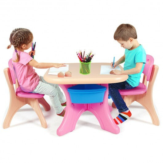 In/Outdoor 3-Piece Plastic Children Play Table & Chair Set - Color: Multicolor