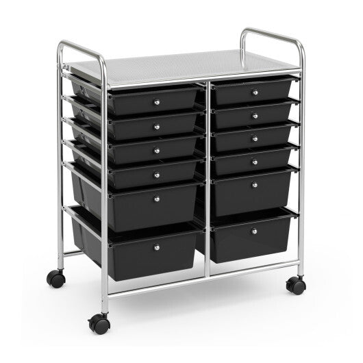 12 Drawers Rolling Cart Storage Scrapbook Paper Organizer Bins-Black - Color: Black