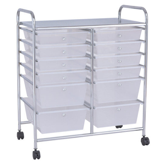 12 Storage Drawer Organizer Bins Rolling Cart - Color: White