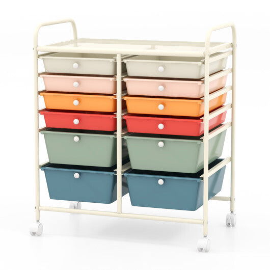 12 Drawers Rolling Cart Storage Scrapbook Paper Organizer Bins-Deep Multicolor - Color: Deep Multicolor