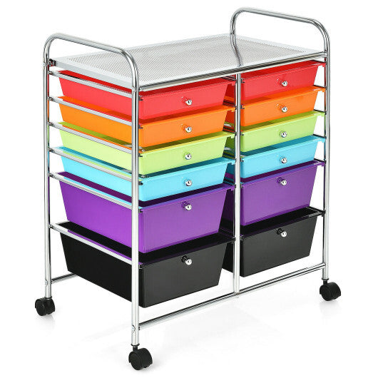 12 Drawers Rolling Cart Storage Scrapbook Paper Organizer Bins-Deep Multicolor - Color: Multicolor