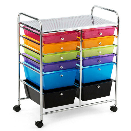 12 Drawers Rolling Cart Storage Scrapbook Paper Organizer Bins-Multicolor - Color: Transparent Multicolor