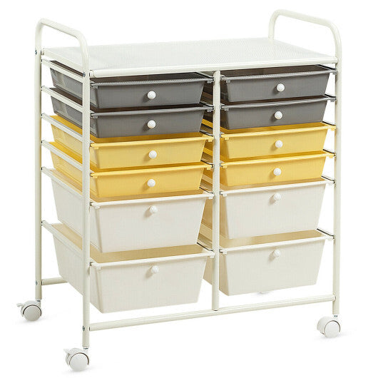 12 Drawers Rolling Cart Storage Scrapbook Paper Organizer Bins-Yellow - Color: Yellow