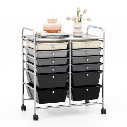 12-Drawer Rolling Storage Cart with Removable Drawers and Lockable Wheels-Gray - Color: Gray