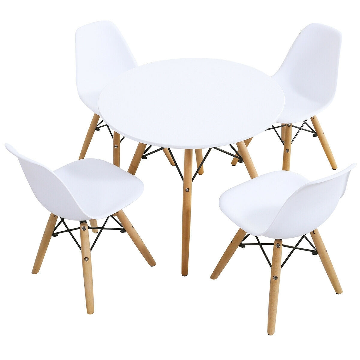 5 Pieces Kids Mid-Century Modern Table Chairs Set - Color: White