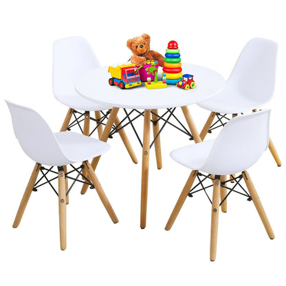 5 Pieces Kids Mid-Century Modern Table Chairs Set - Color: White