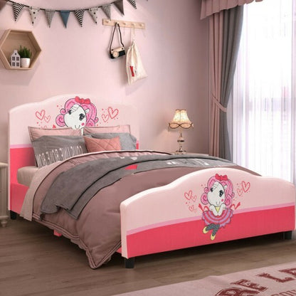 Kids Children Upholstered Platform Toddler Girl Pattern Bed