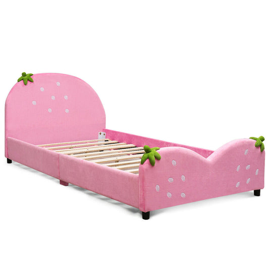 Kids Children Upholstered Berry Pattern Toddler Bed - Color: Pink