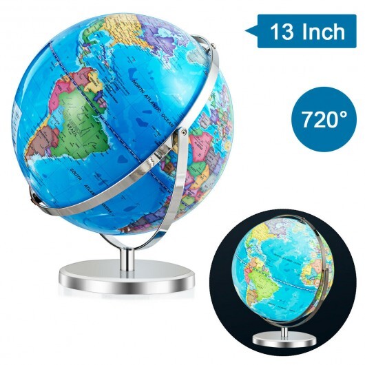 13 Inch Illuminated World Globe 720? Rotating Map with LED Light