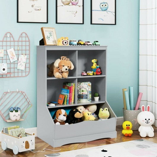 3-Tier Children's Multi-Functional Bookcase Toy Storage Bin Floor Cabinet-White