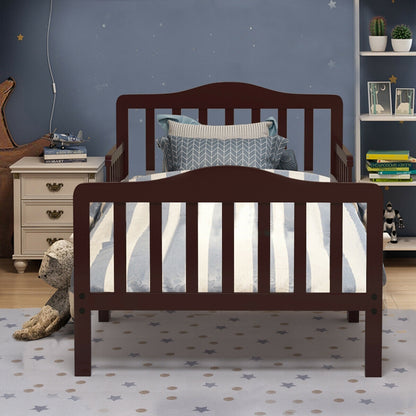 Classic Design Kids Wood Toddler Bed Frame with Two Side Safety Guardrails-Brown - Color: Brown