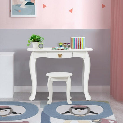 Kids Makeup Dressing Table with Tri-folding Mirror and Stool-Pink