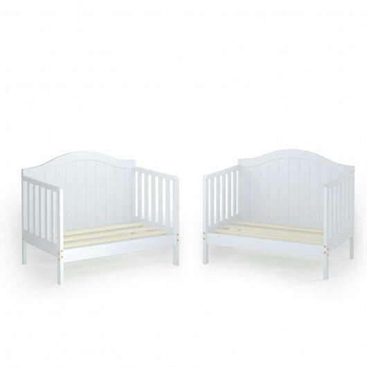 2-in-1 Classic Convertible Wooden Toddler Bed with 2 Side Guardrails for Extra Safety-White - Color: White