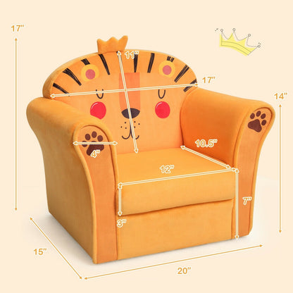 Kids Armrest Lion Upholstered Sofa - Color: Orange